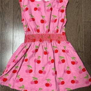 Mini Boden Pink Cherry-Print Smocked Dress size 6/7